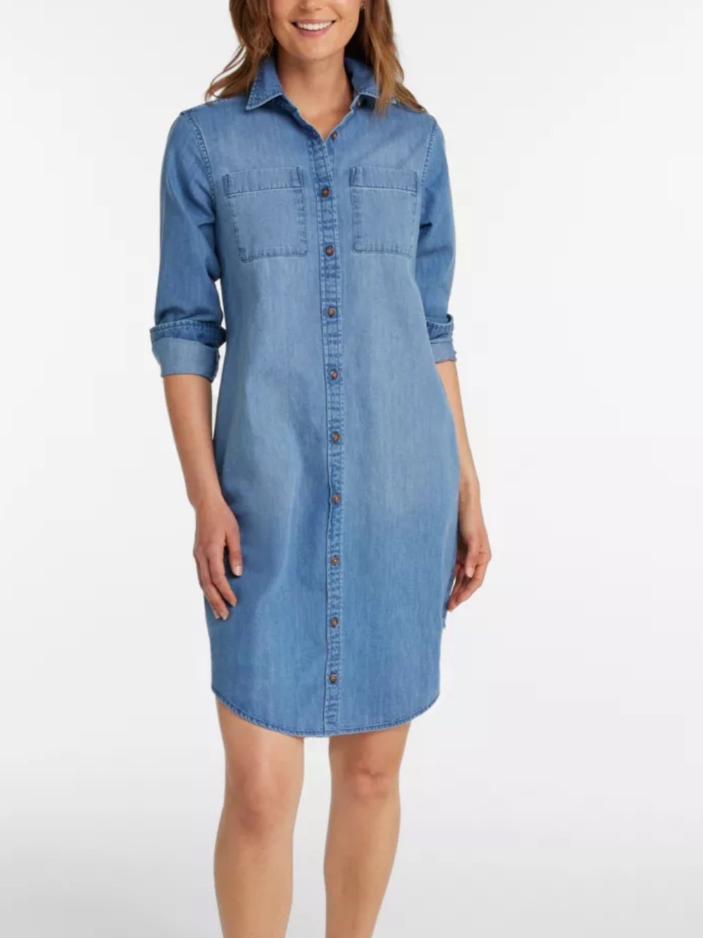 L.L. Bean Light Blue Denim Button-Front Shirt Dress